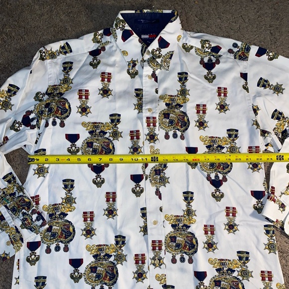 Vintage Tommy Hilfiger Crest Print Button Down Shirt 90s All Over Cotton M - Picture 7 of 10